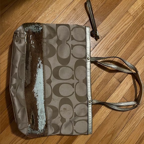 Coach Purse/Tote Bag with Gold Sequins Stripe - Picture 2 of 4